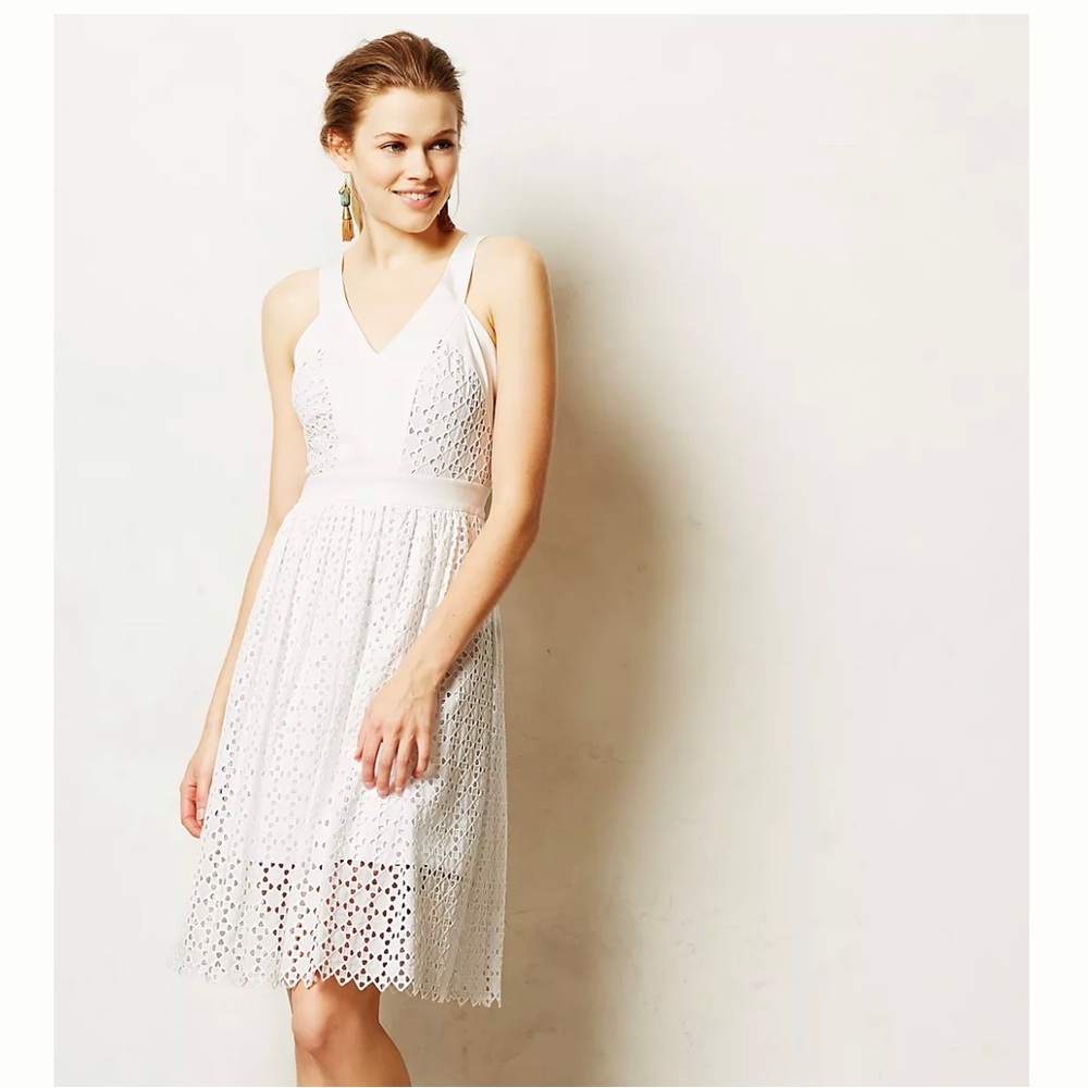 Anthropologie Leifsdottir White Lila Fit and Flare Mini Dress Size 2